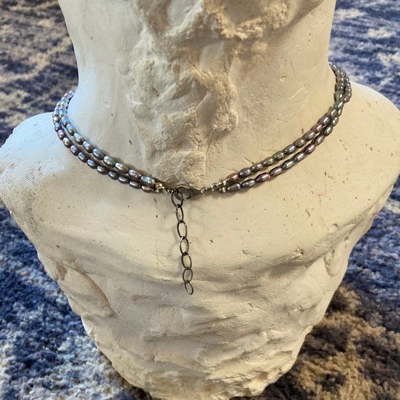 Natural Gray Fresh Water Pearl Necklace - double strand - adjustable length - Picture 5 of 5